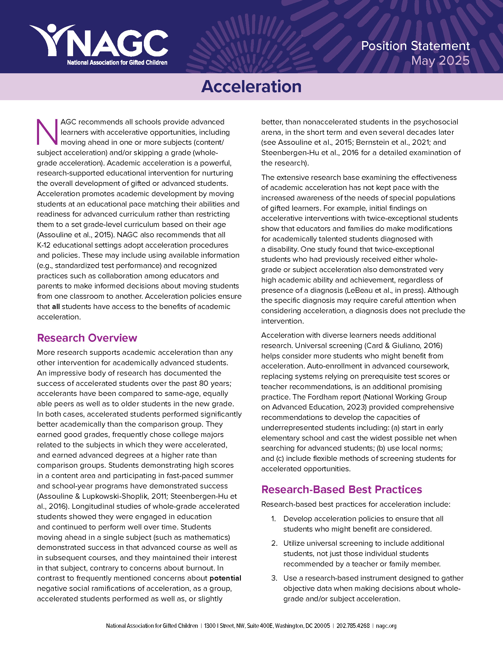 NAGC Position Paper Cover